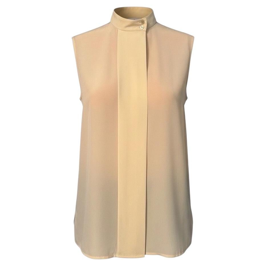 The Row Túnica de seda sin mangas en color crema talla US 0 Cuello maillot con botones delanteros Fluido
