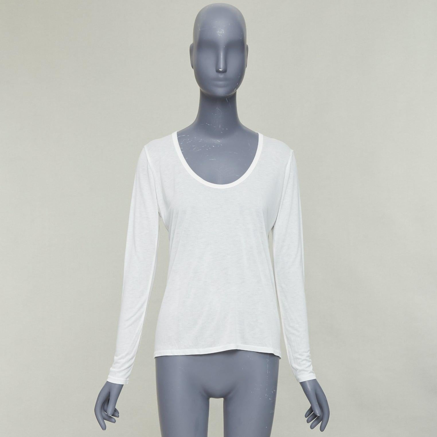 THE ROW cream viscose silk trim scoop neck soft relaxed tshirt XS For Sale 4