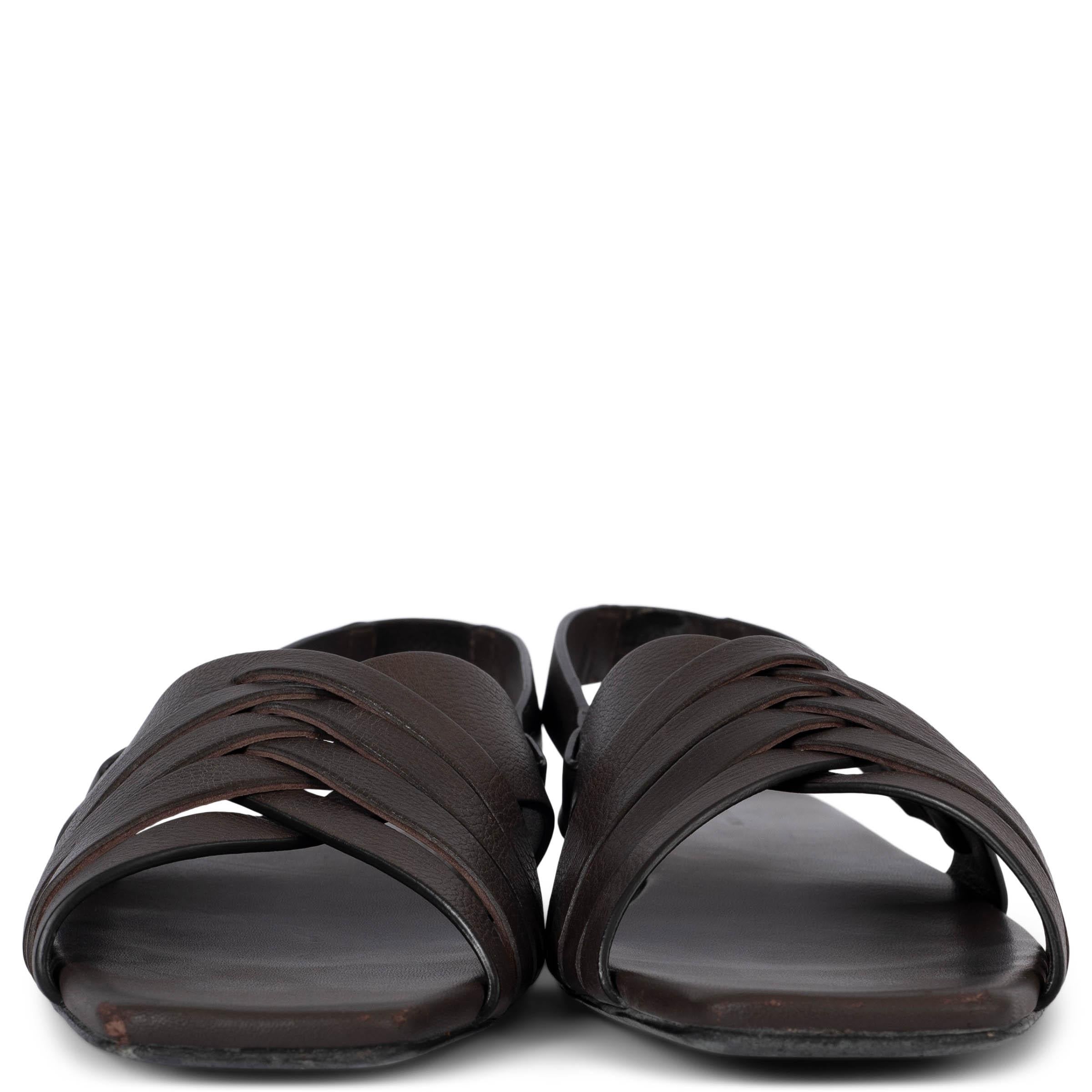 100% authentic The Row Meera square-toe flat slingback sandals in espresso brown leather. Have been worn and show soft wear to the corners. Overall in excellent condition. 

Measurements
Imprinted Size	39.5
Shoe Size	39.5
Inside Sole	27cm