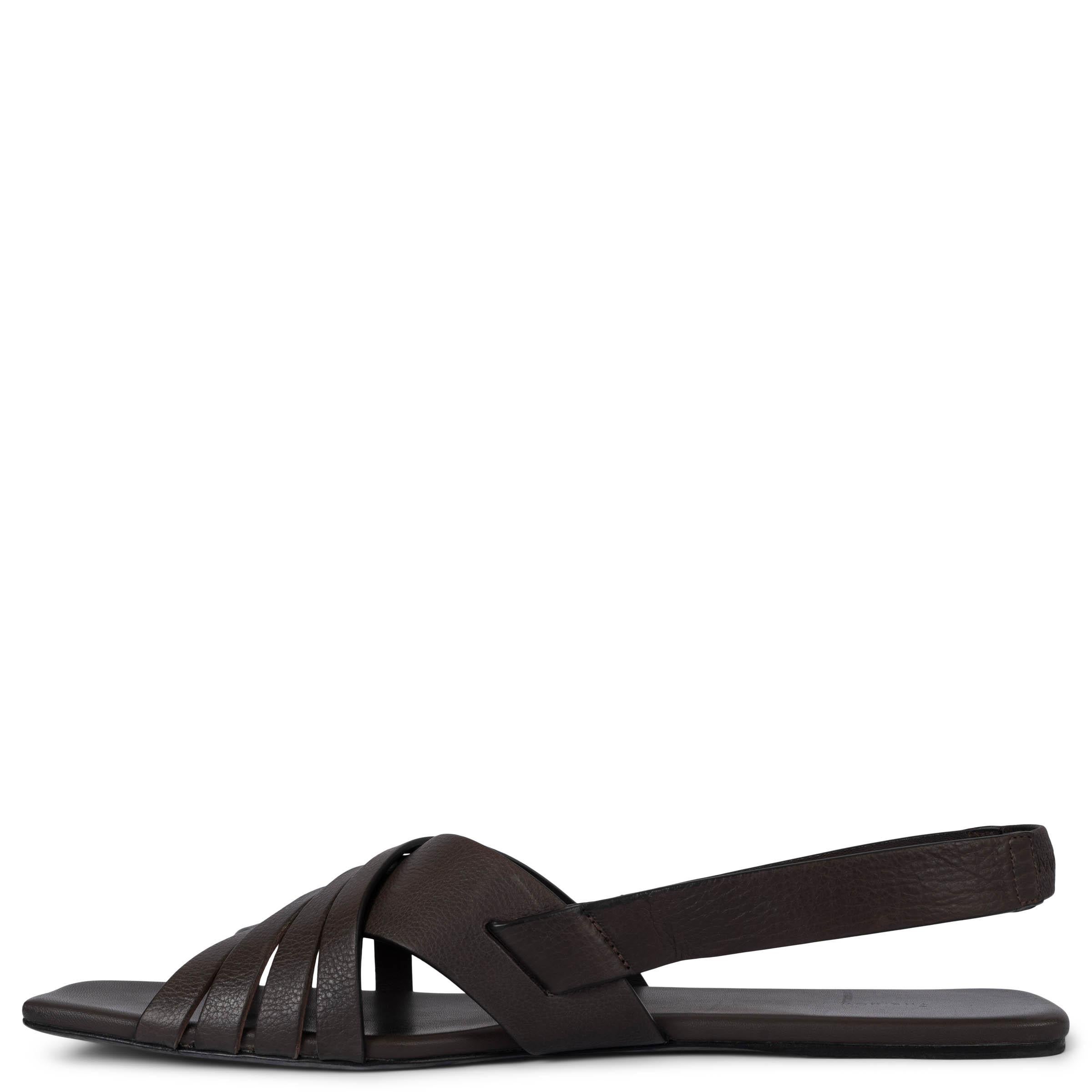 Black THE ROW dark brown leather 2022 MEERA Flat Sandals Shoes 39.5 For Sale