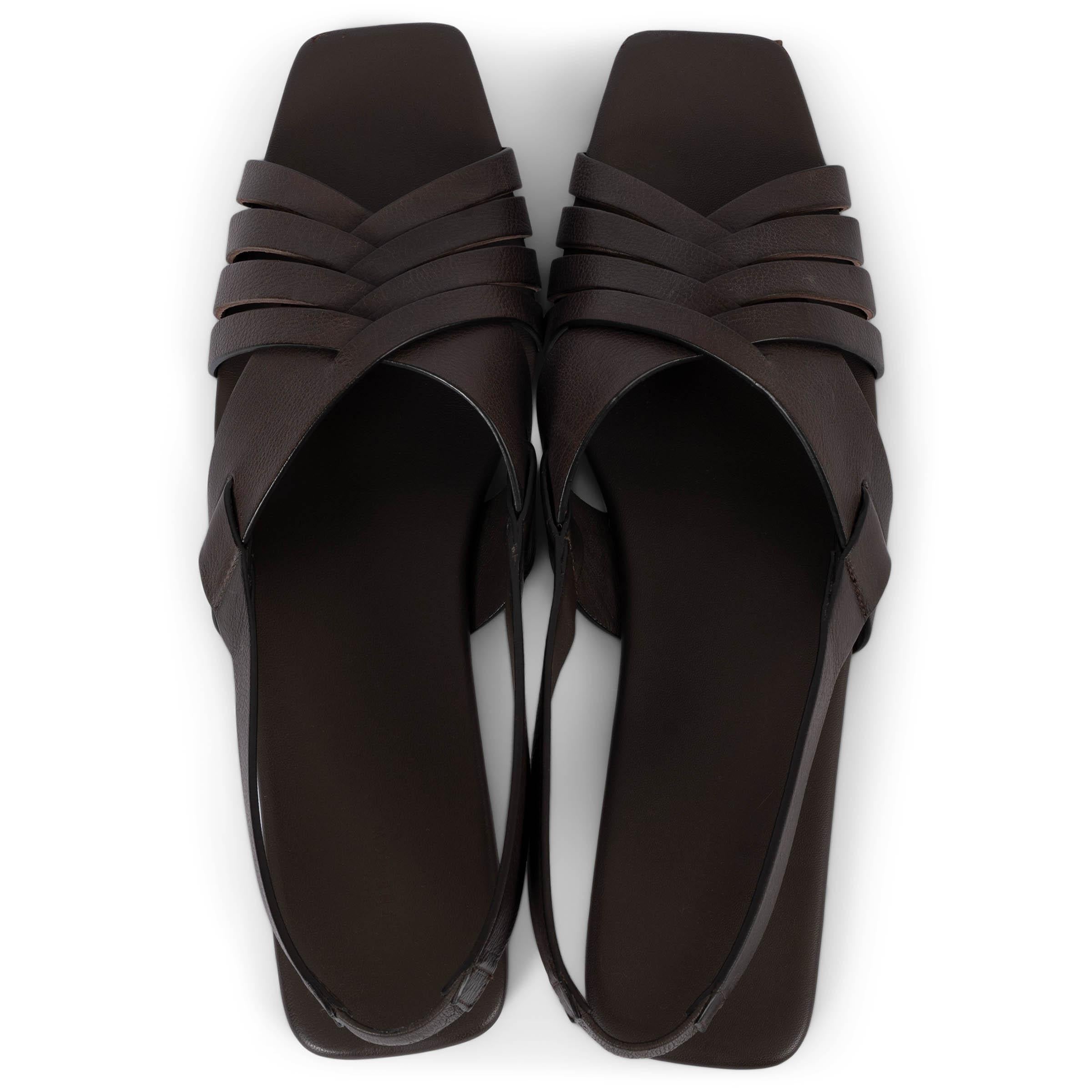 Women's THE ROW dark brown leather 2022 MEERA Flat Sandals Shoes 39.5 For Sale