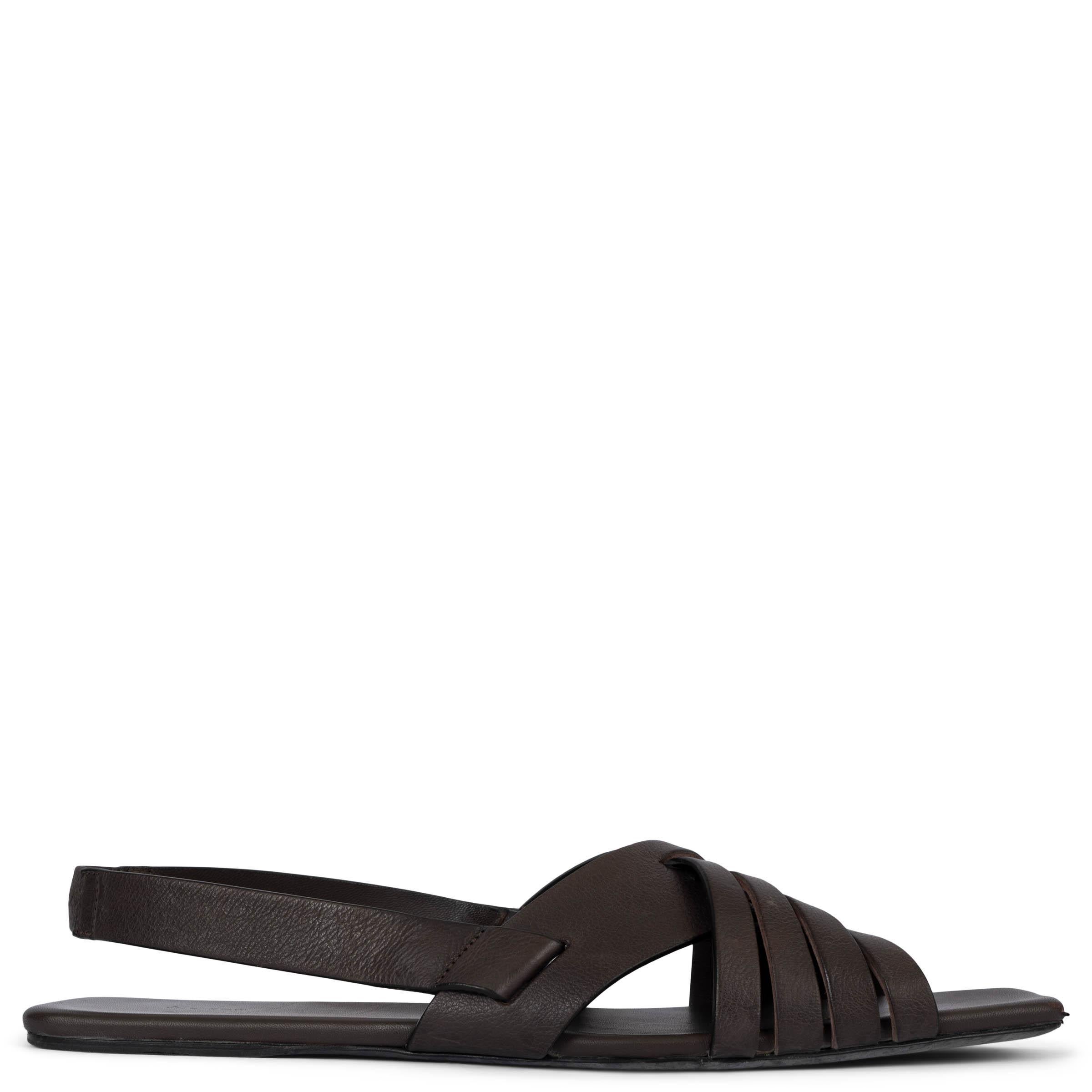 THE ROW dark brown leather 2022 MEERA Flat Sandals Shoes 39.5 For Sale