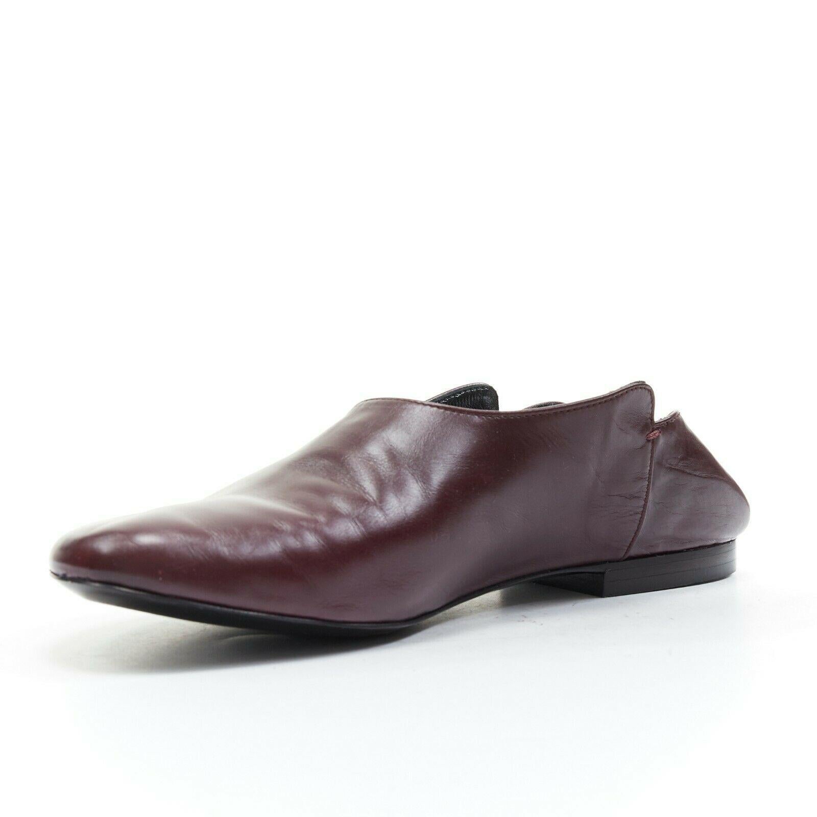 THE ROW dark burgundy leather round toe collapsible step back flats shoes EU37 In Good Condition In Hong Kong, NT