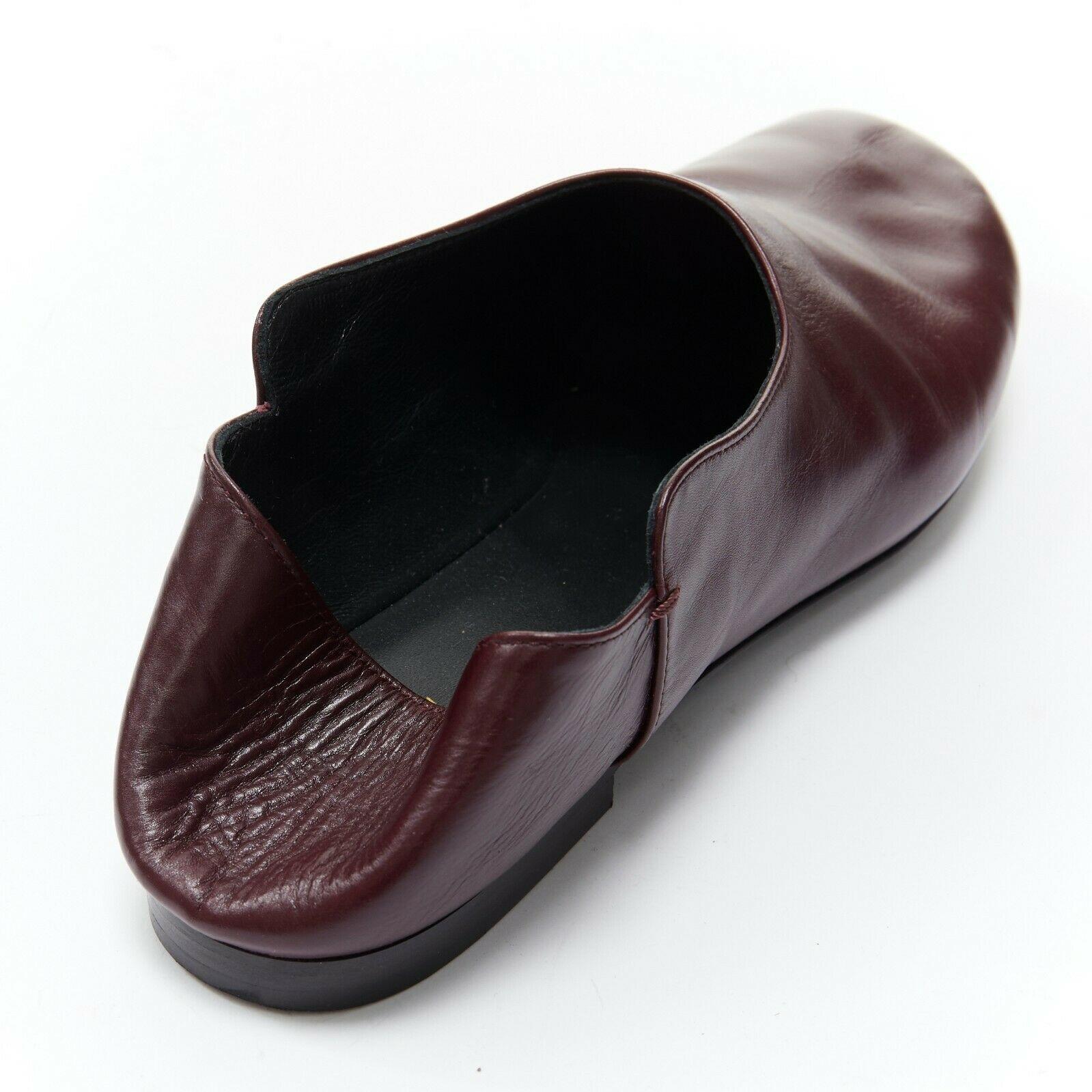 THE ROW dark burgundy leather round toe collapsible step back flats shoes EU37 4