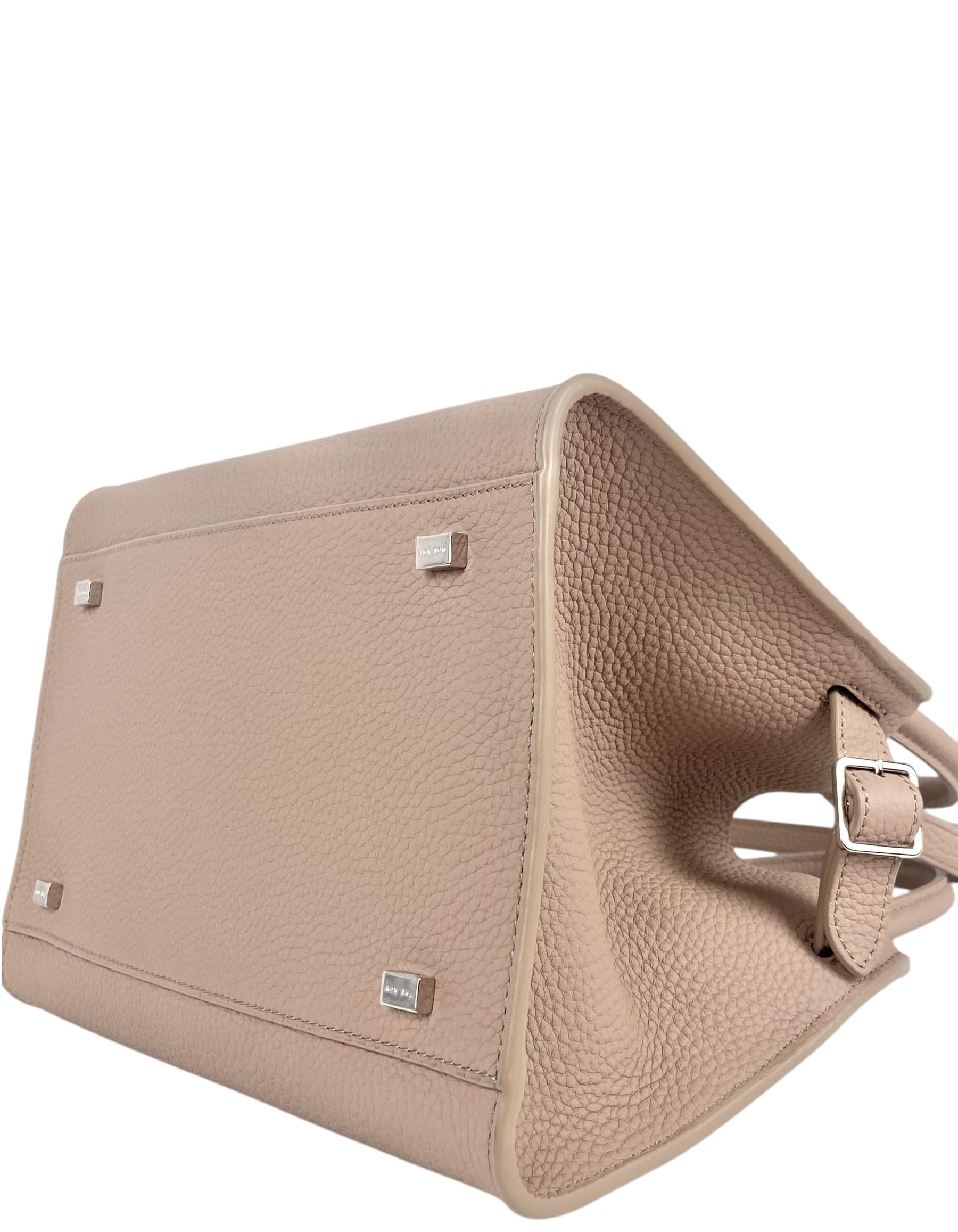 The Row Dark Taupe Grained Calfskin Leather Soft Margaux 10 Bag For Sale 1