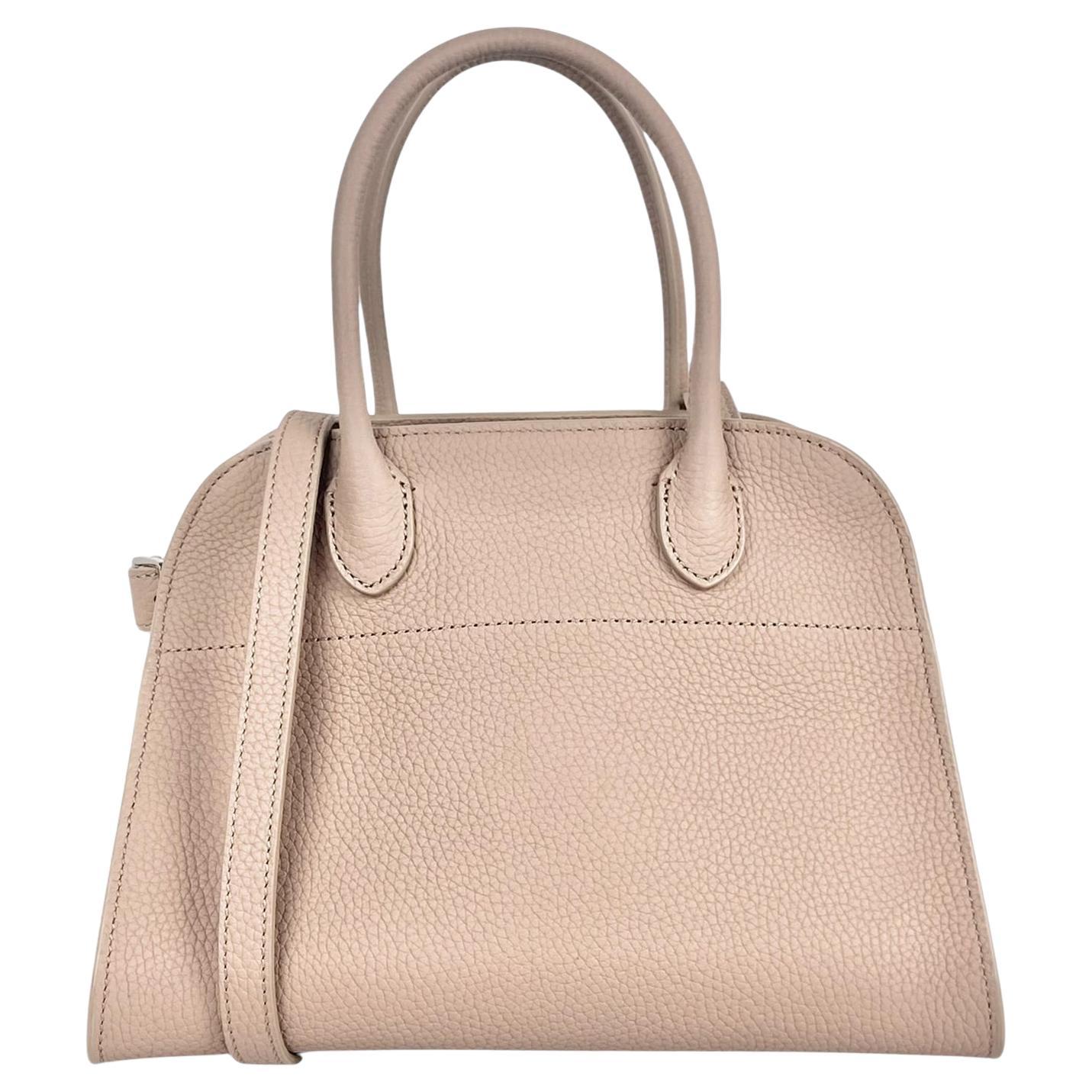 The Row Dark Taupe Grained Calfskin Leather Soft Margaux 10 Bag For Sale