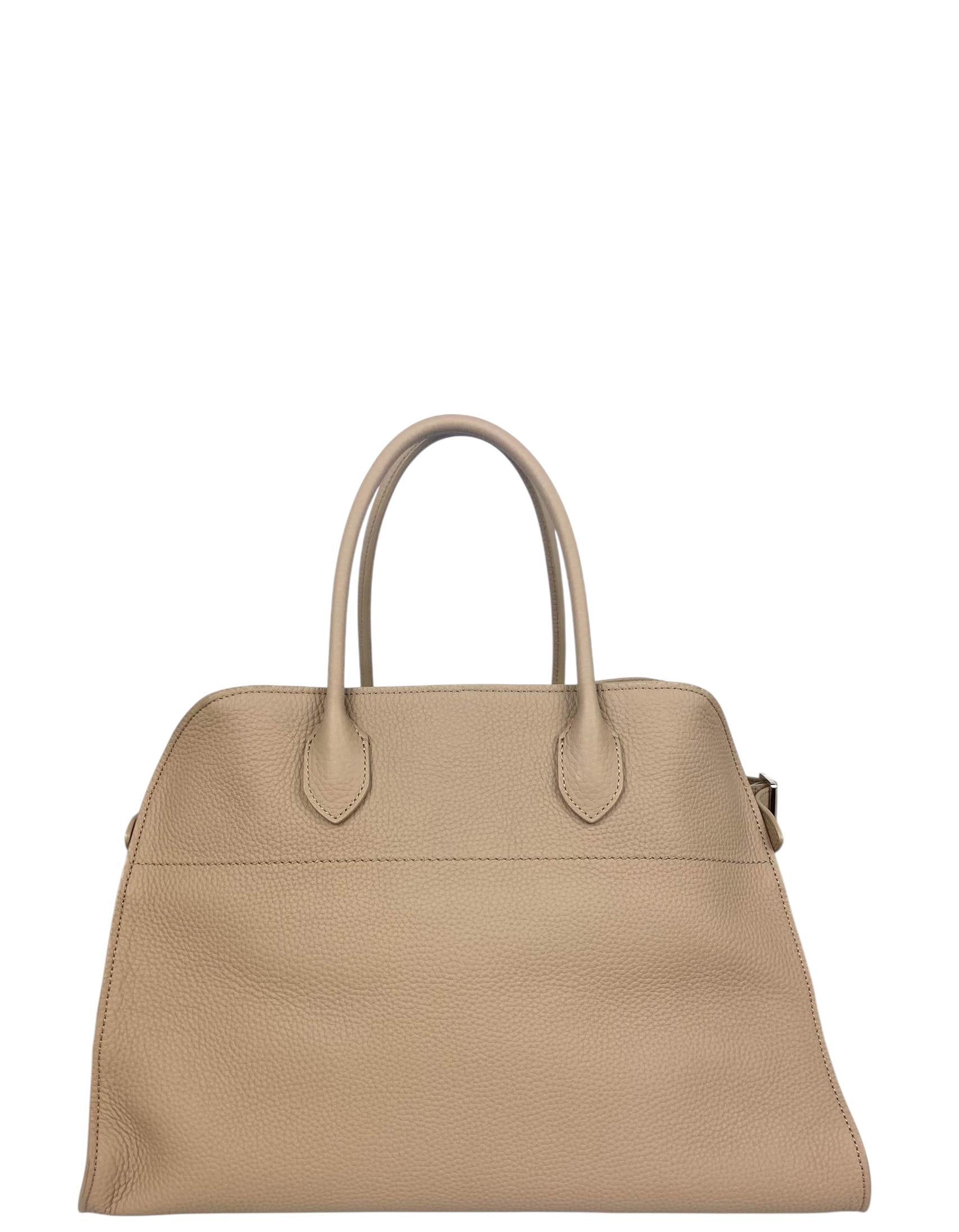 The Row Dark Taupe Pld Grained Calfskin Leather Soft Margaux 15 Bag (Beige) im Angebot