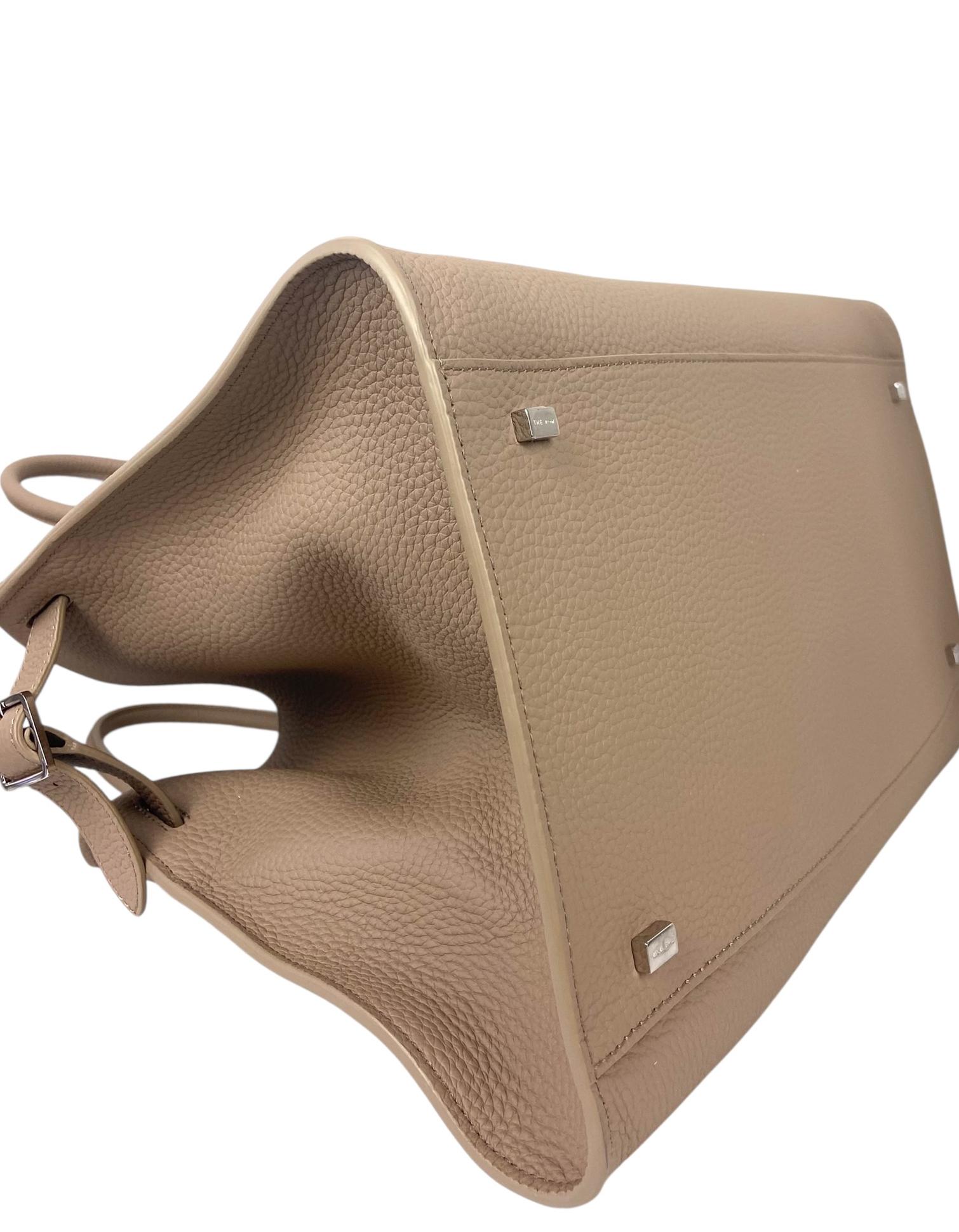 The Row Dark Taupe Pld Grained Calfskin Leather Soft Margaux 15 Bag Damen im Angebot