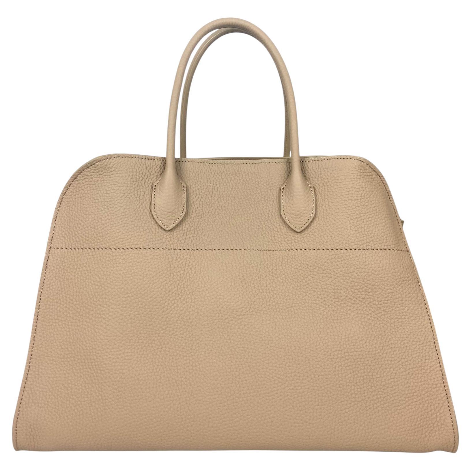 The Row Dark Taupe Pld Grained Calfskin Leather Soft Margaux 15 Bag