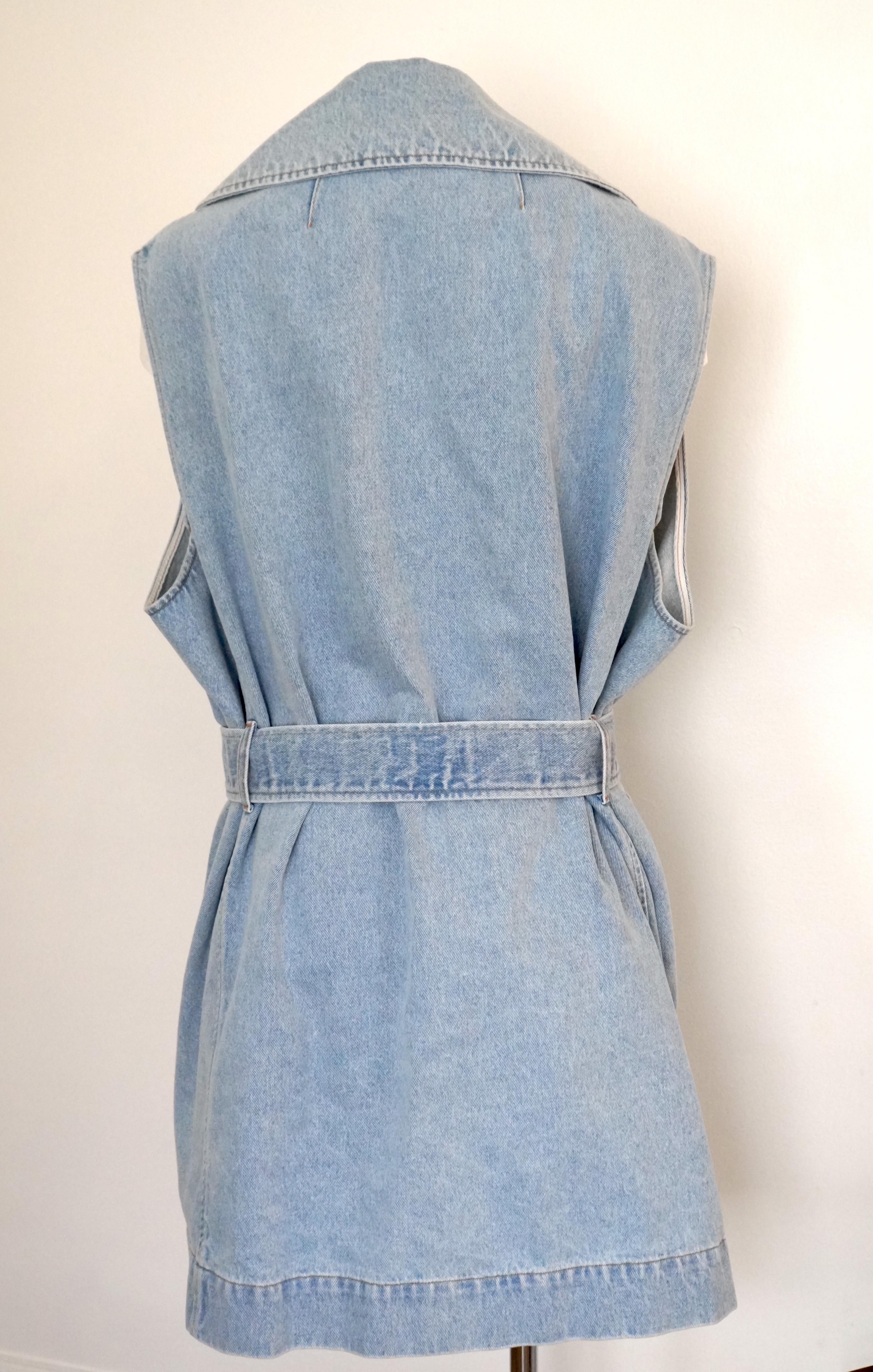 The Row Denim Belted Vest Jacket  In Excellent Condition For Sale In Beverly Hills, CA