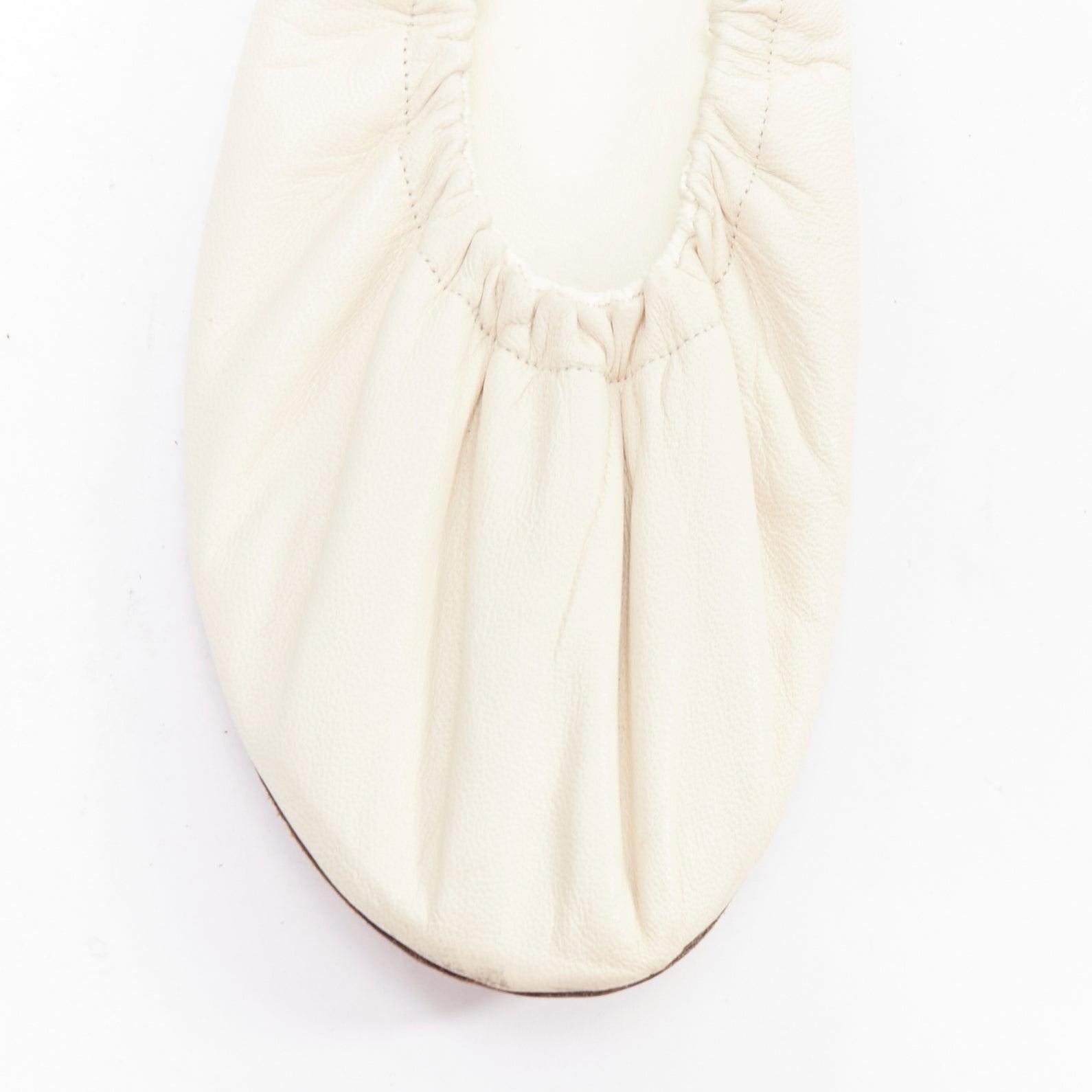 THE ROW ecru soft leather ruched simple ballerina flats EU37 For Sale 1
