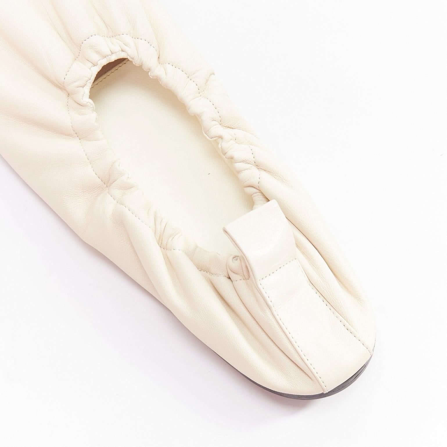 THE ROW ecru soft leather ruched simple ballerina flats EU37 For Sale 3