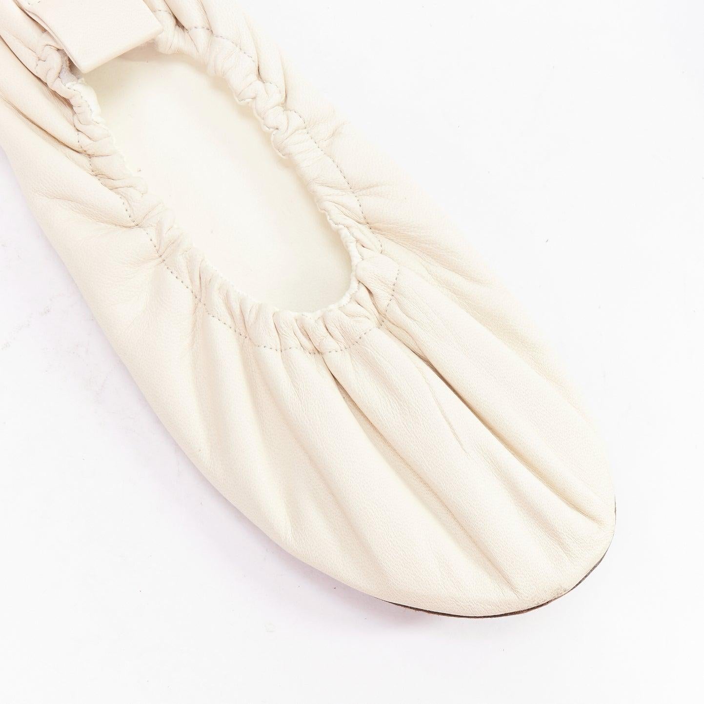 THE ROW ecru soft leather ruched simple ballerina flats EU37 For Sale 4