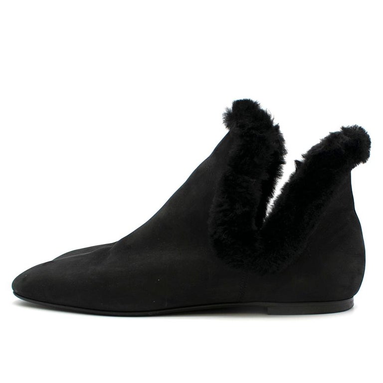 The Row Eros Shearling Trimmed Nubuck Ankle Black Boots SIZE 39