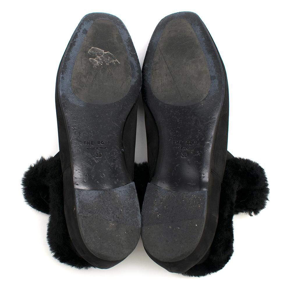 The Row Eros Shearling-Trimmed Nubuck Ankle Black Boots SIZE 39 3