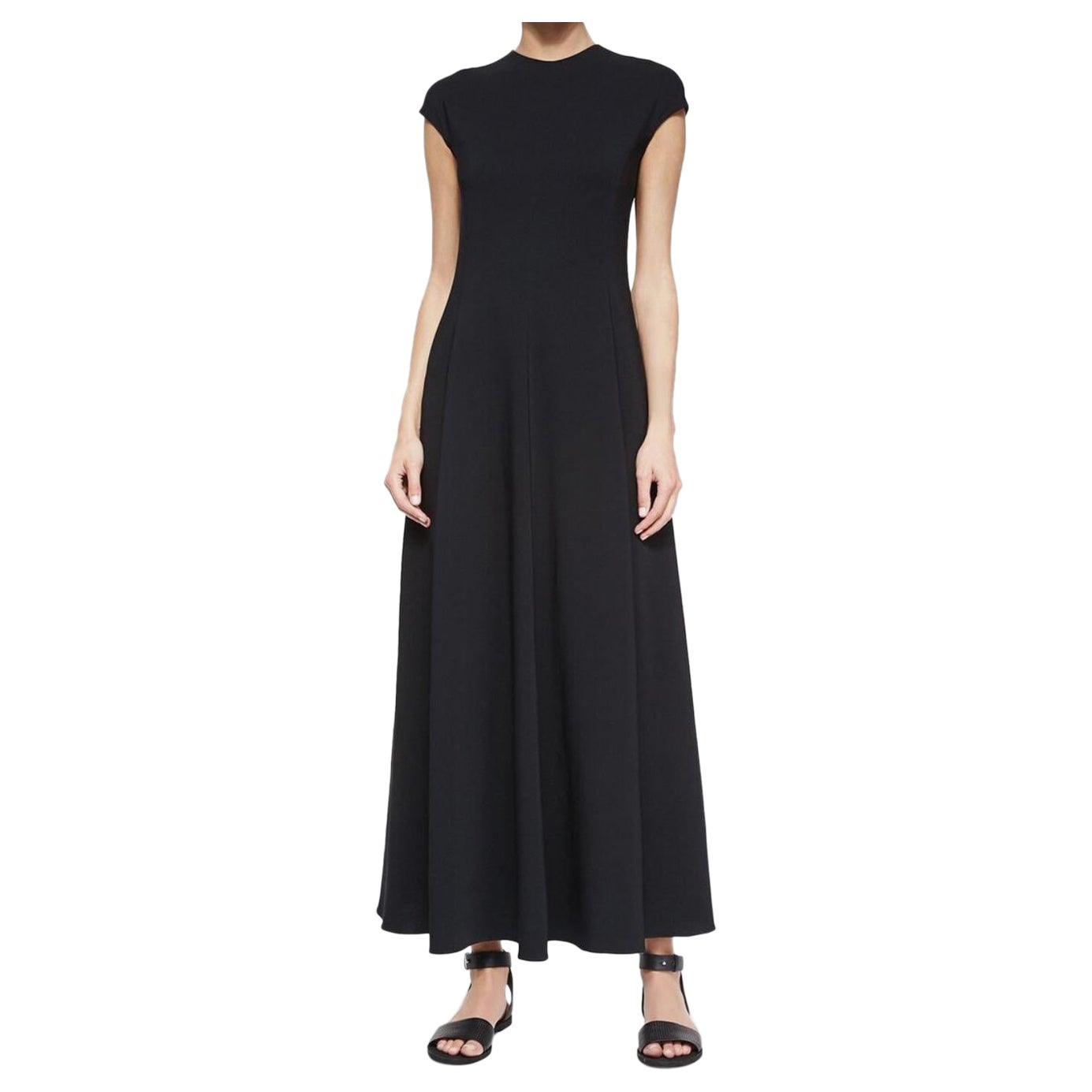 The Row Erscher Cady Maxi Vestido talla 0 Negro Chic Cap Sleeve Bolsillos Cuello Alto