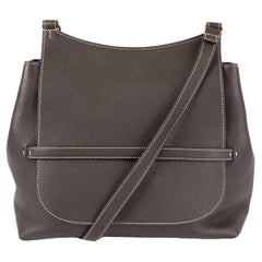 THE ROW Espresso brown pebbled leather SIDEBY Crossbody Bag