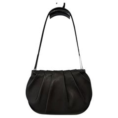 The Row Fan Bag 12 Origami Pleated Black Smooth Leather Shoulder Bag Authentic