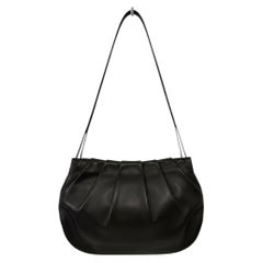 The Row Fan Bag 12 Origami Pleated Black Smooth Leather Shoulder Bag Authentic