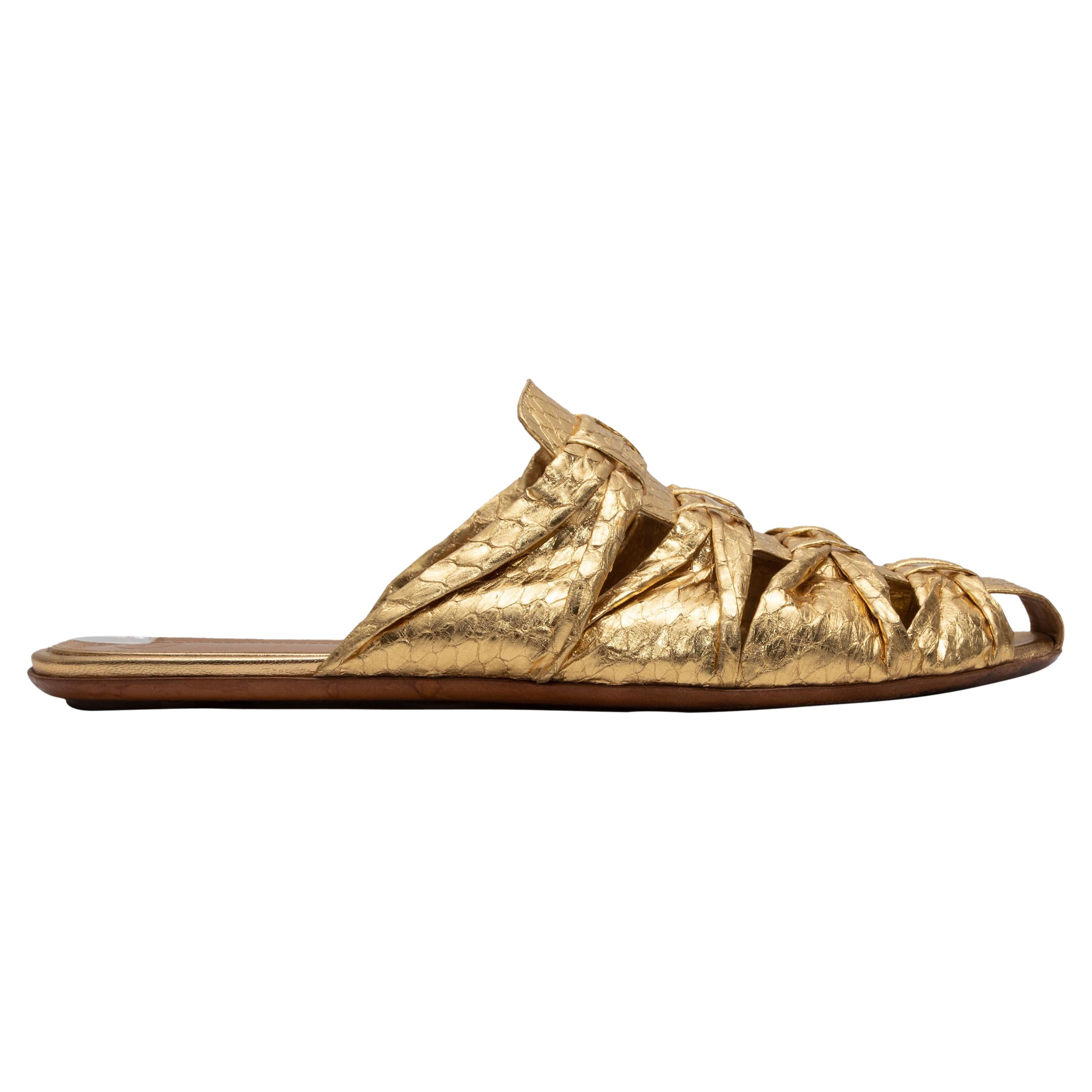 The Row Gold Metallic Woven Leather Mules
