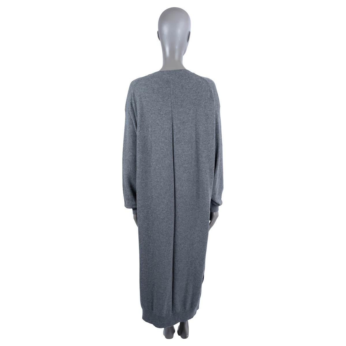 Gray THE ROW grey cashmere ANIBALE LONG SLEEVE MAXI SWEATER Dress XL For Sale