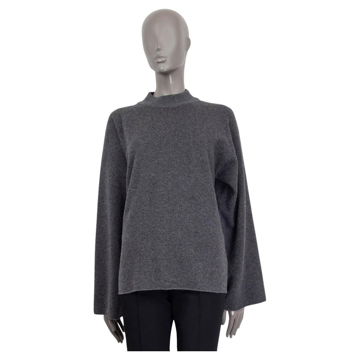 THE ROW grey cashmere silk DAVERIO MOCK NECK Sweater S For Sale