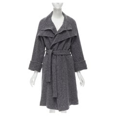 THE ROW grey virgin wool boucle soft waterfall draped collar belted coat XS