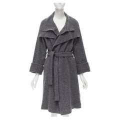 THE ROW cappotto grigio in lana vergine boucle con collo drappeggiato e cintura XS