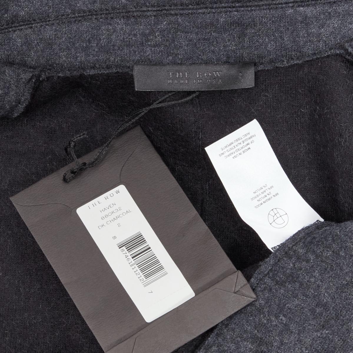 THE ROW Haven dark charcoal grey virgin wool 3/4 sleeve short blazer US2 XS For Sale 5