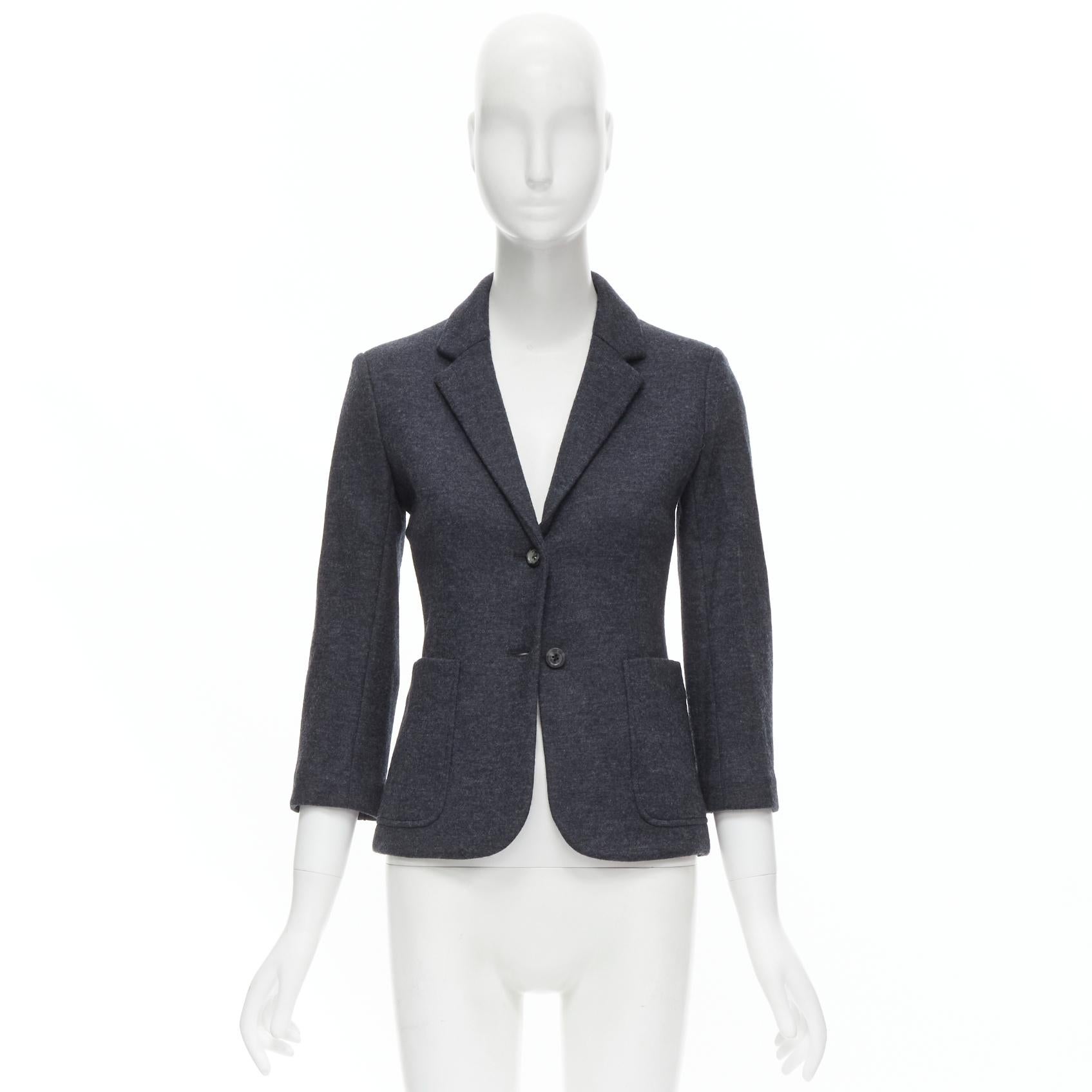 THE ROW Haven dark charcoal grey virgin wool 3/4 sleeve short blazer US2 XS For Sale 7