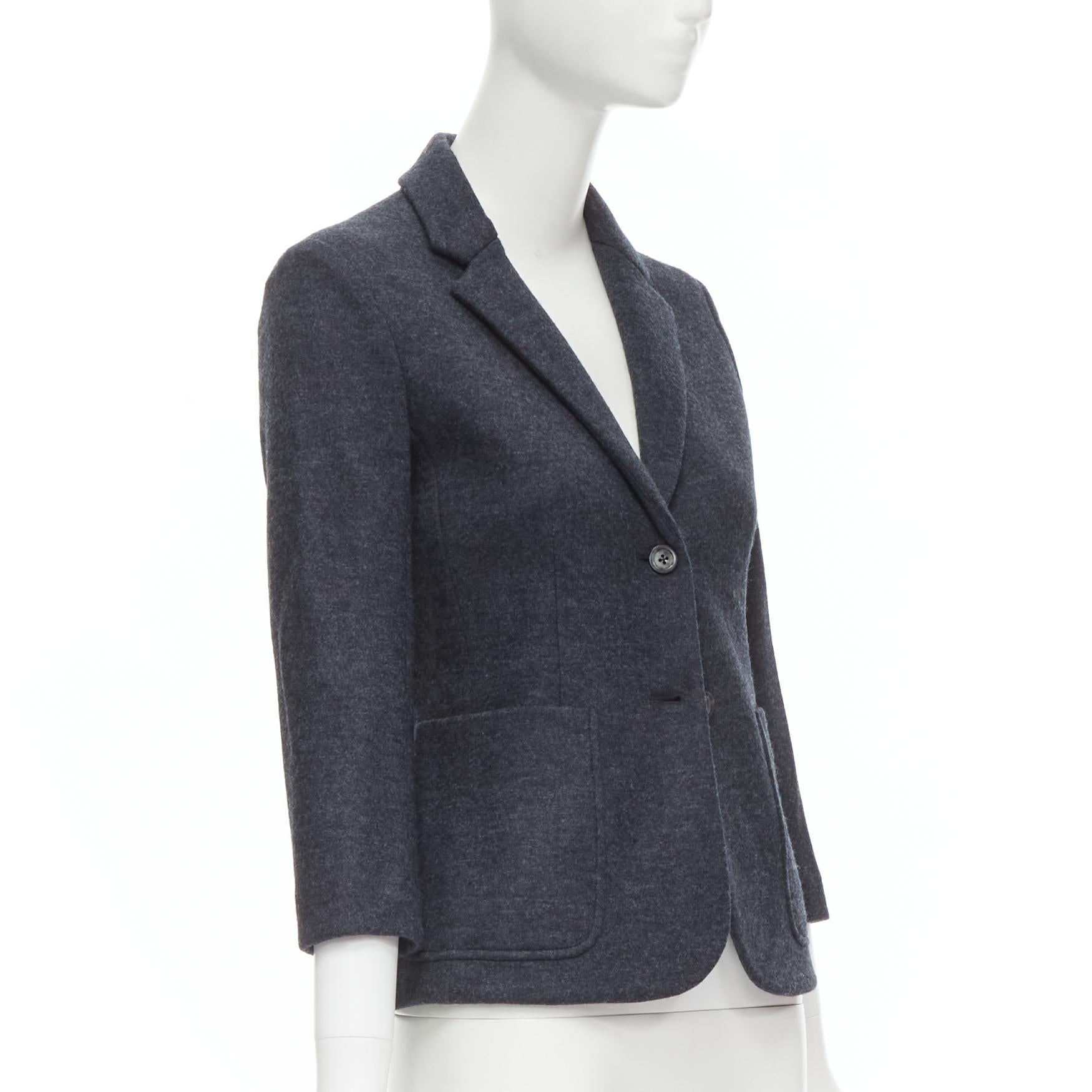 THE ROW Haven dark charcoal grey virgin wool 3/4 sleeve short blazer US2 XS In Excellent Condition For Sale In Hong Kong, NT