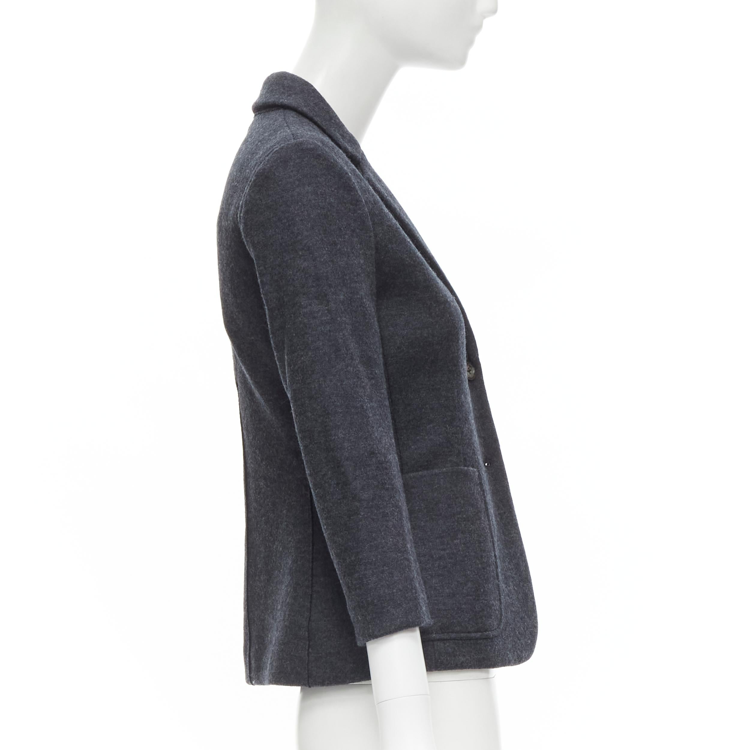 Women's THE ROW Haven dark charcoal grey virgin wool 3/4 sleeve short blazer US2 XS For Sale