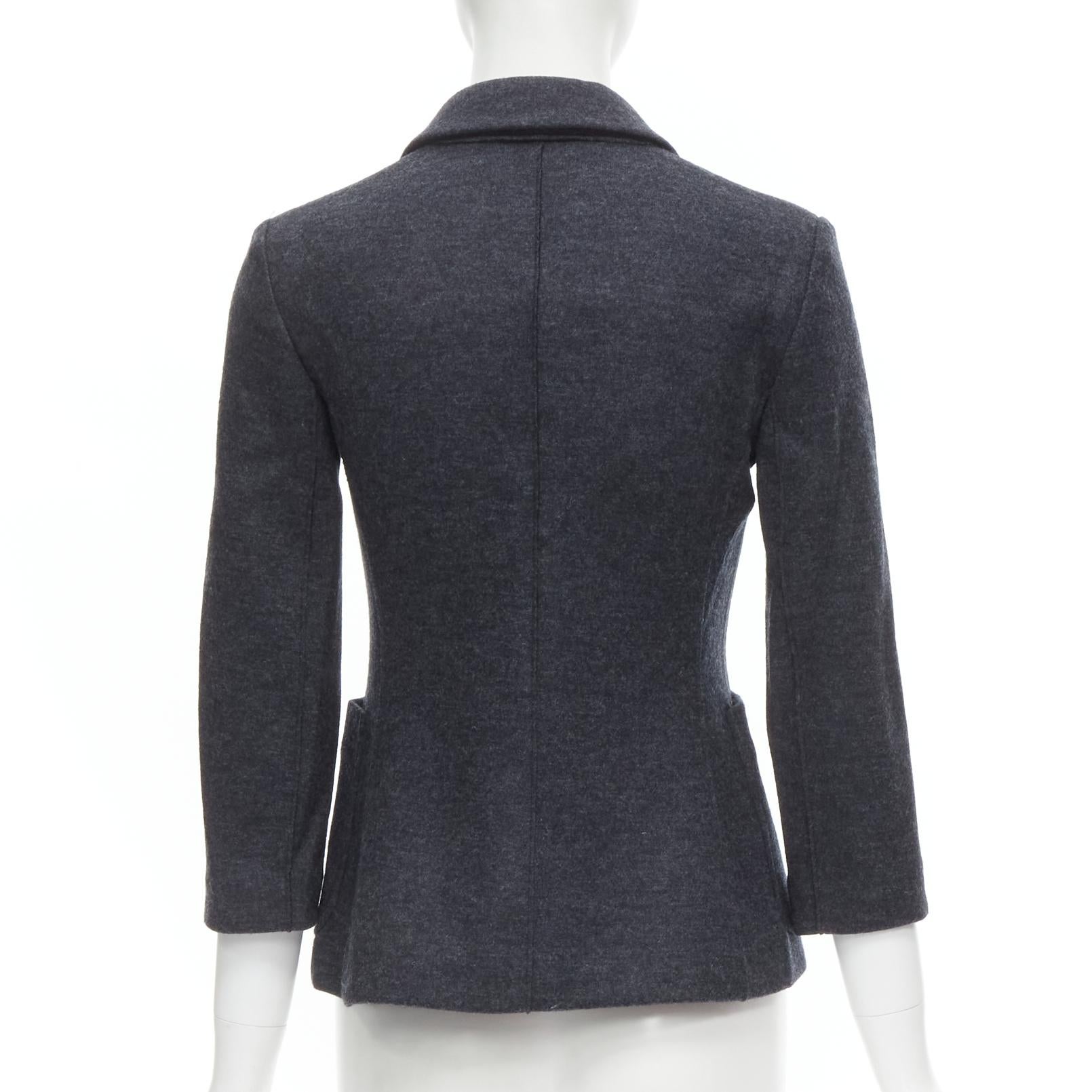 THE ROW Haven dark charcoal grey virgin wool 3/4 sleeve short blazer US2 XS For Sale 1