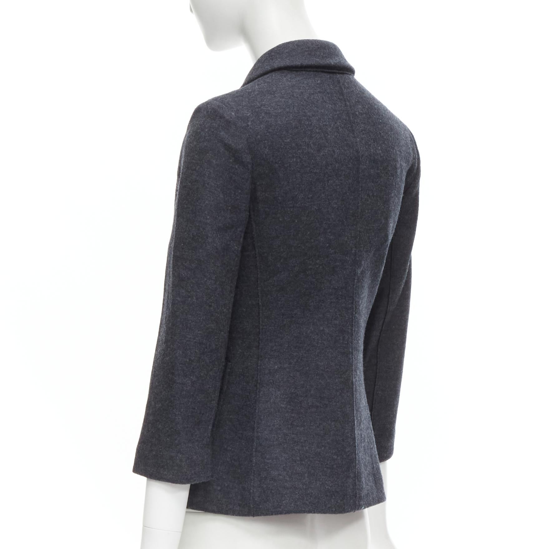 THE ROW Haven dark charcoal grey virgin wool 3/4 sleeve short blazer US2 XS For Sale 2