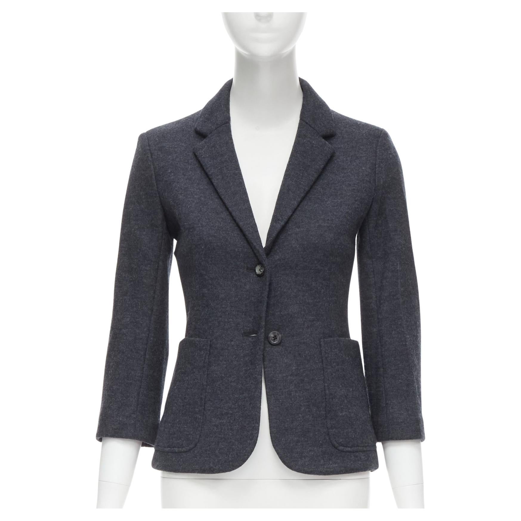 THE ROW Haven dark charcoal grey virgin wool 3/4 sleeve short blazer US2 XS For Sale