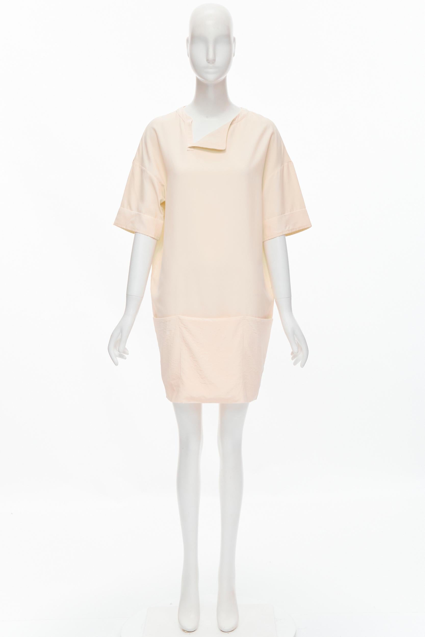 THE ROW ivory cream triple pocket asymmetric collar boxy silk dress US0 XS For Sale 2