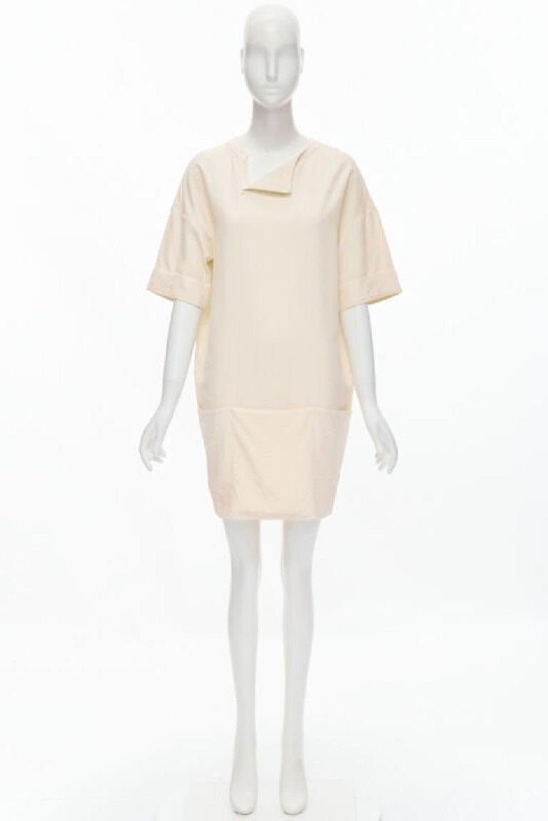 THE ROW ivory cream triple pocket asymmetric collar boxy silk dress US0 XS For Sale 5