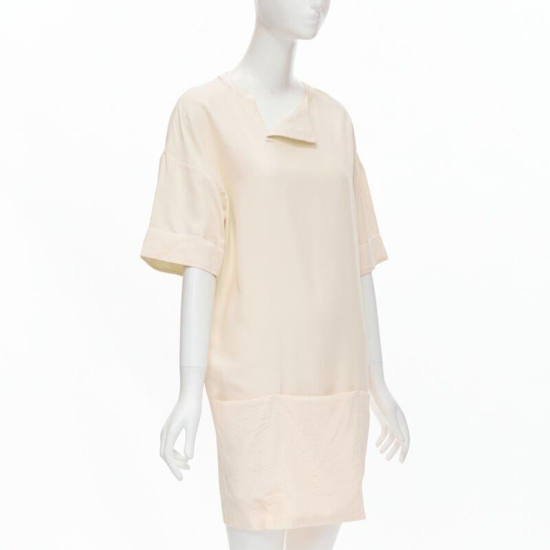 Beige THE ROW ivory cream triple pocket asymmetric collar boxy silk dress US0 XS For Sale