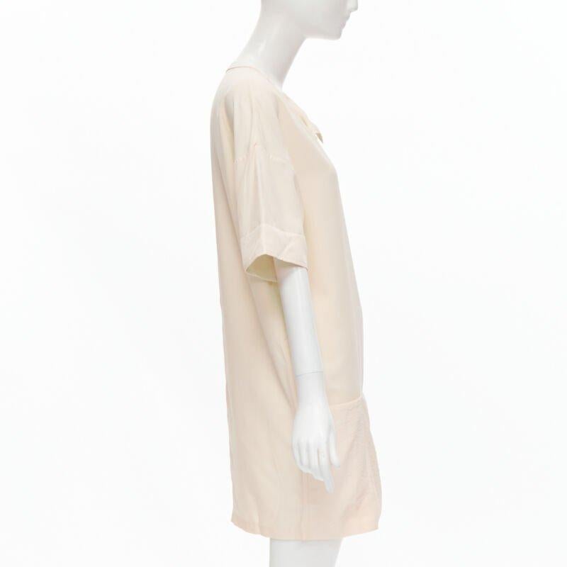 THE ROW ivory cream triple pocket asymmetric collar boxy silk dress US0 XS In Good Condition For Sale In Hong Kong, NT
