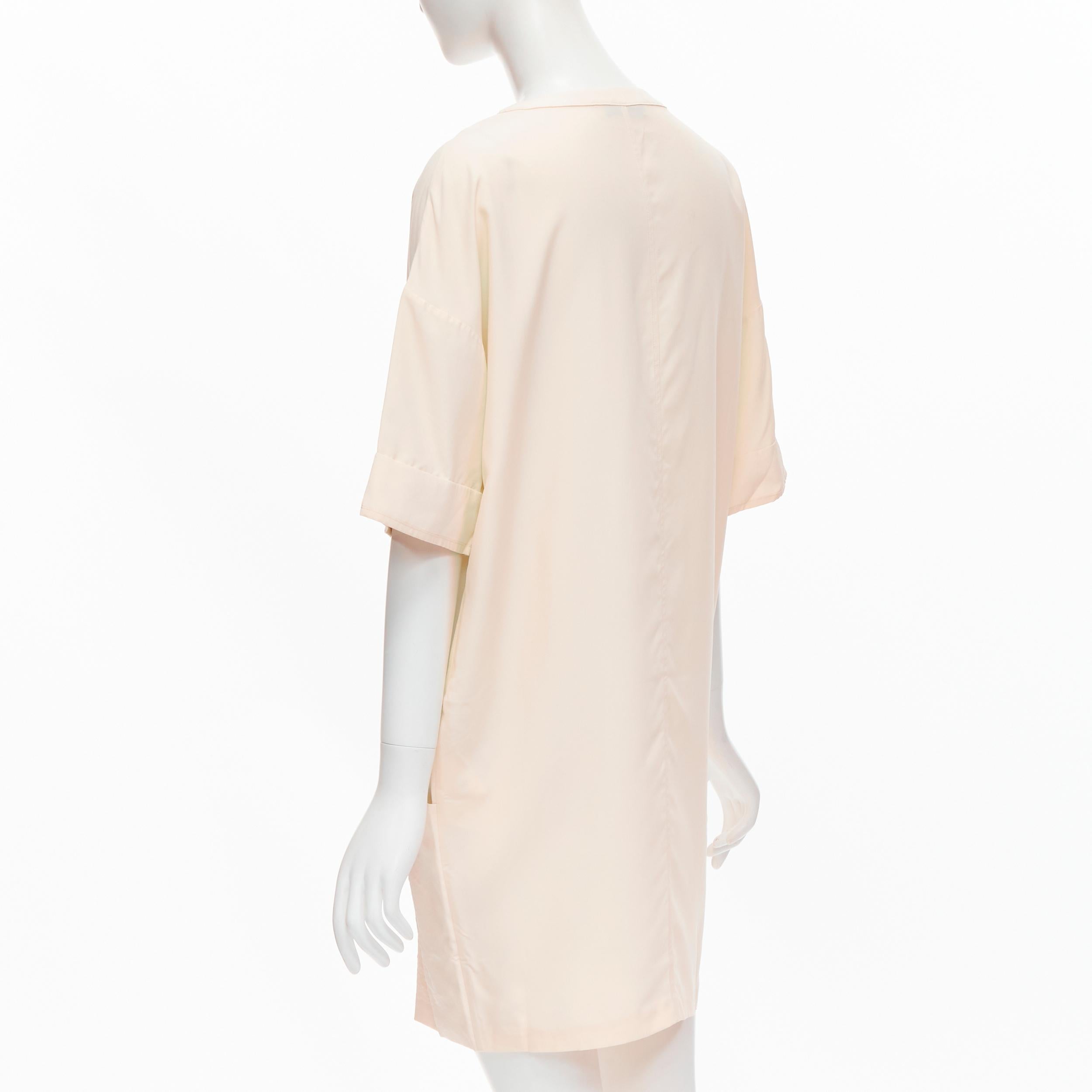 Beige THE ROW ivory cream triple pocket asymmetric collar boxy silk dress US0 XS For Sale