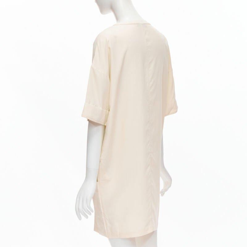 THE ROW ivory cream triple pocket asymmetric collar boxy silk dress US0 XS For Sale 1