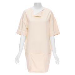 THE ROW ivory cream triple pocket asymmetric collar boxy silk dress US0 XS