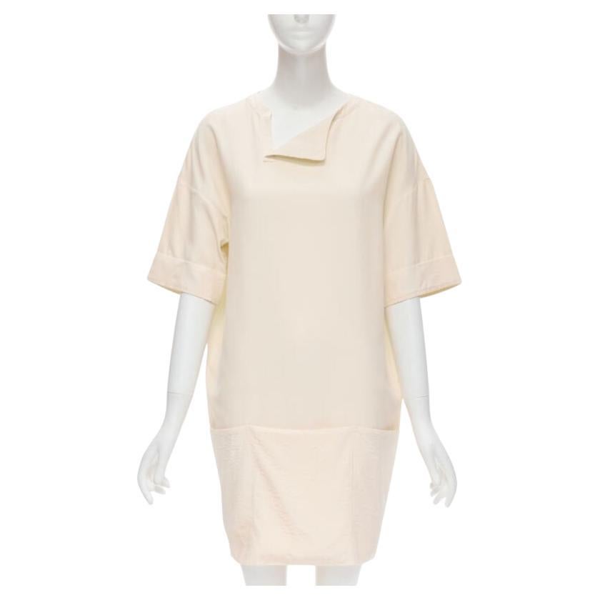 THE ROW ivory cream triple pocket asymmetric collar boxy silk dress US0 XS For Sale