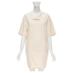 THE ROW ivory cream triple pocket asymmetric collar boxy silk dress US0 XS