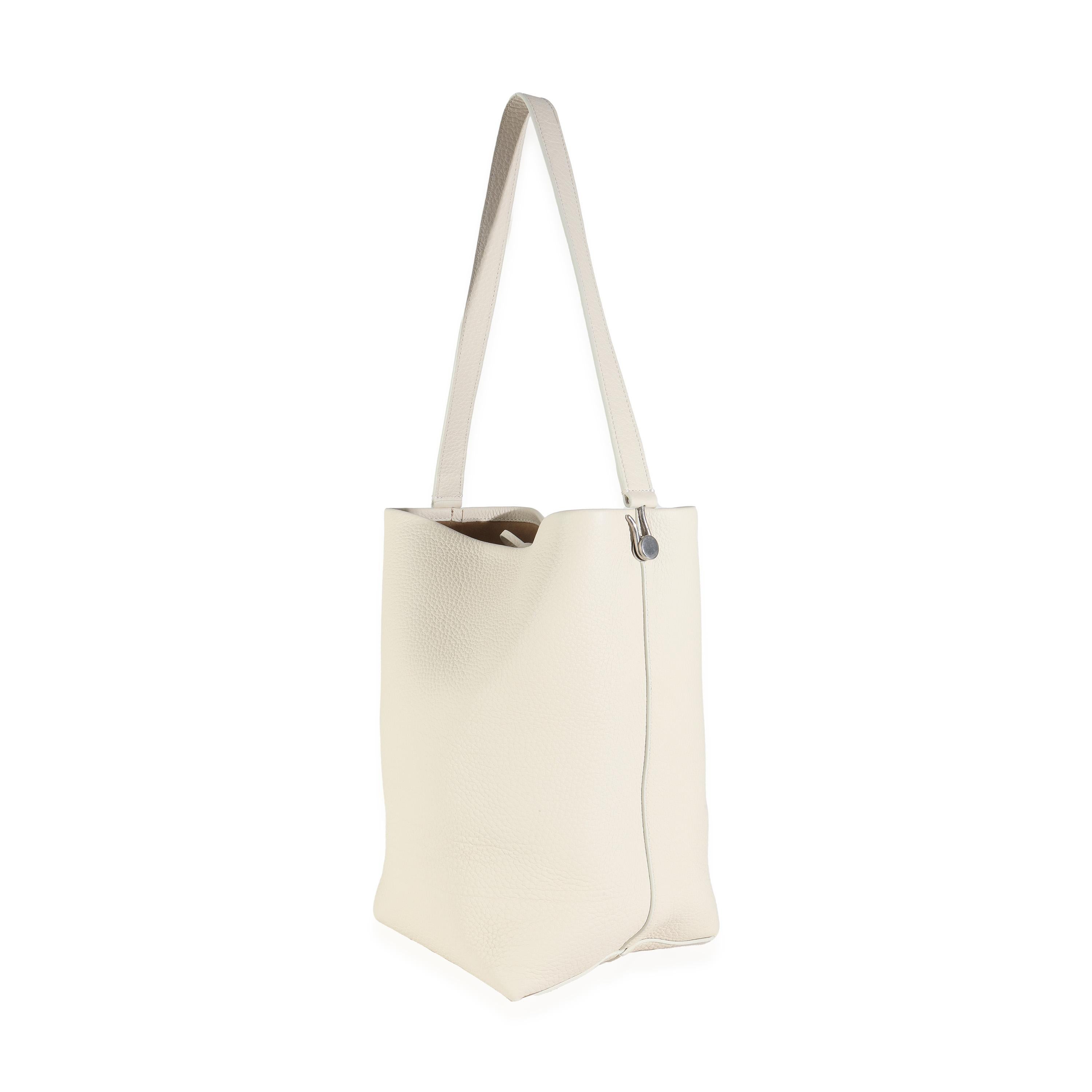 The Row Ivory Grained Calfskin Medium NS Tote Hook Bag In Excellent Condition In New York, NY