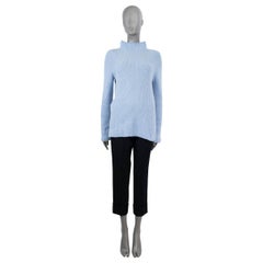 THE ROW light blue cashmere wool RIB KNIT MOCK NECK Sweater S