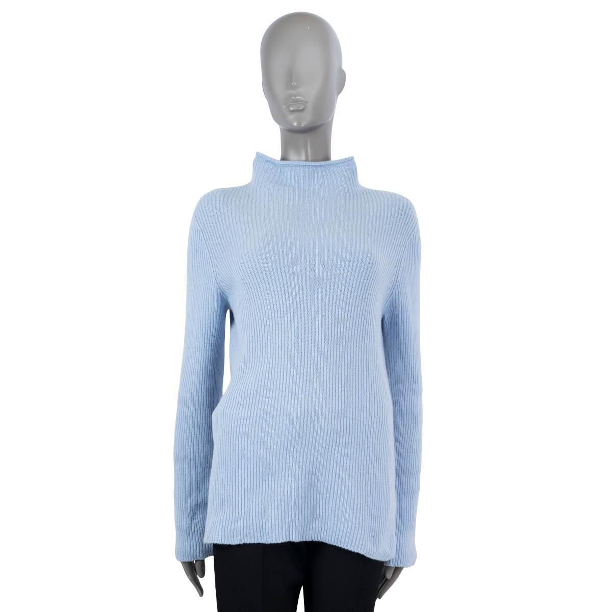 Blue THE ROW light blue cashmere wool RIB KNIT MOCK NECK Sweater S For Sale