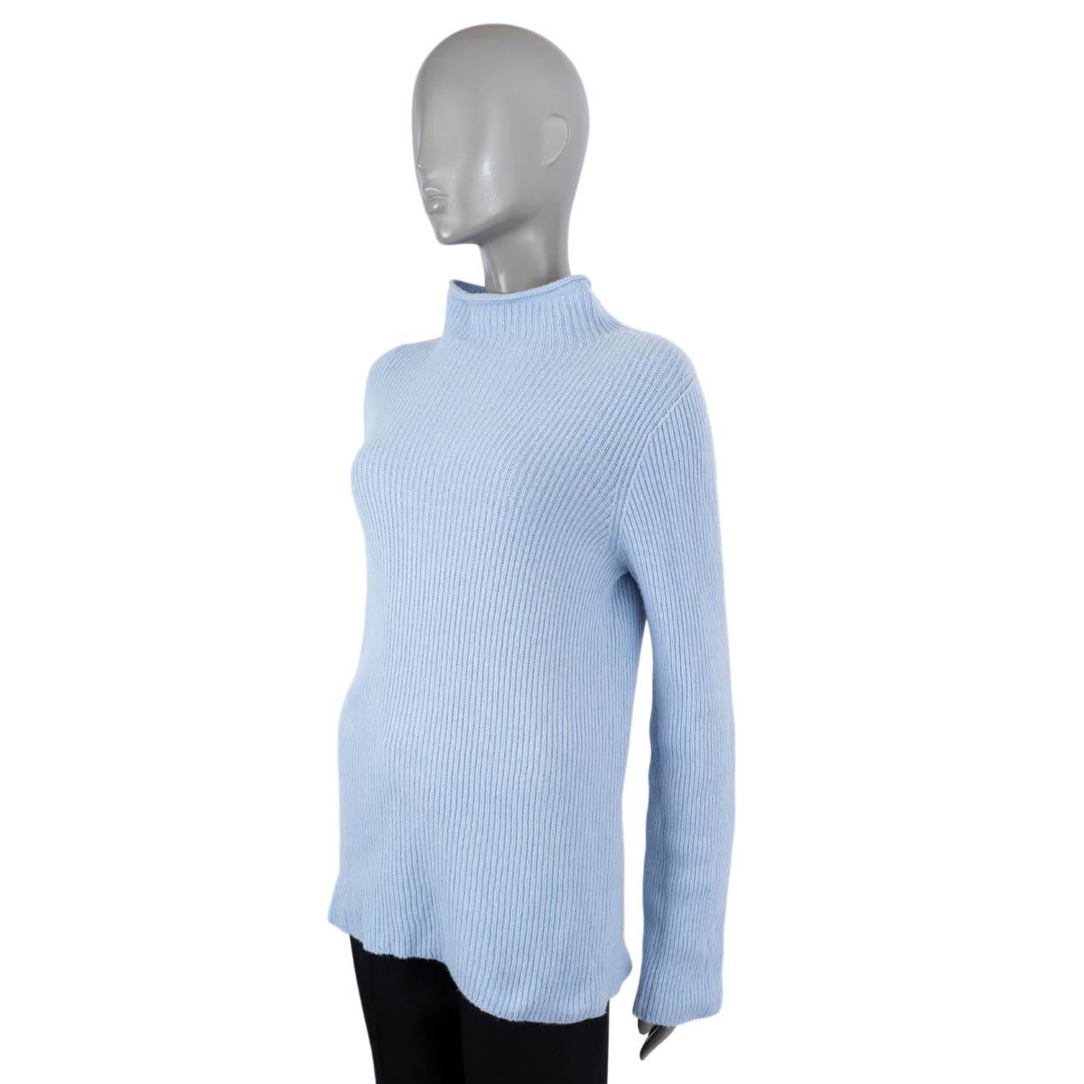 THE ROW light blue cashmere wool RIB KNIT MOCK NECK Sweater S In Excellent Condition For Sale In Zürich, CH
