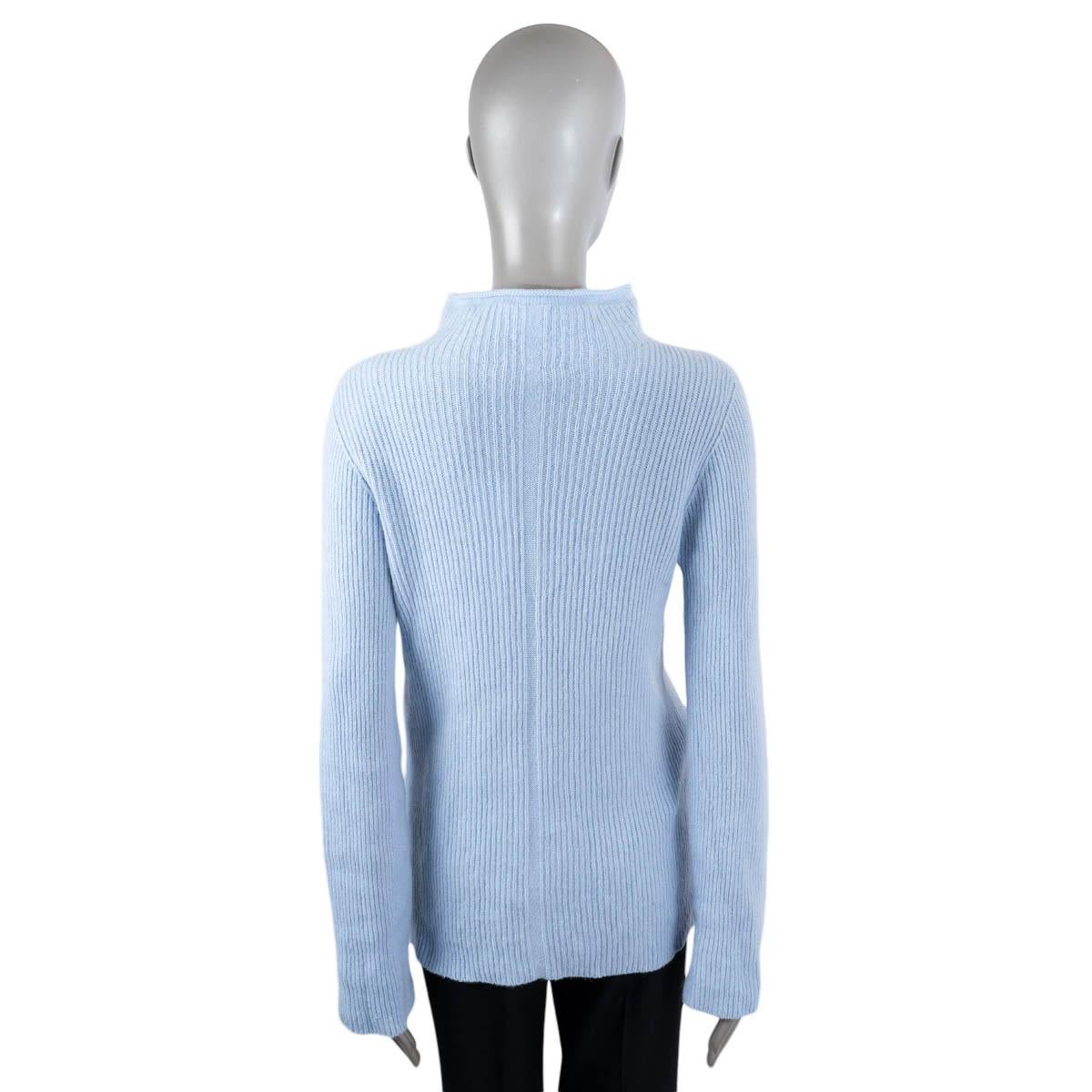 Women's THE ROW light blue cashmere wool RIB KNIT MOCK NECK Sweater S For Sale