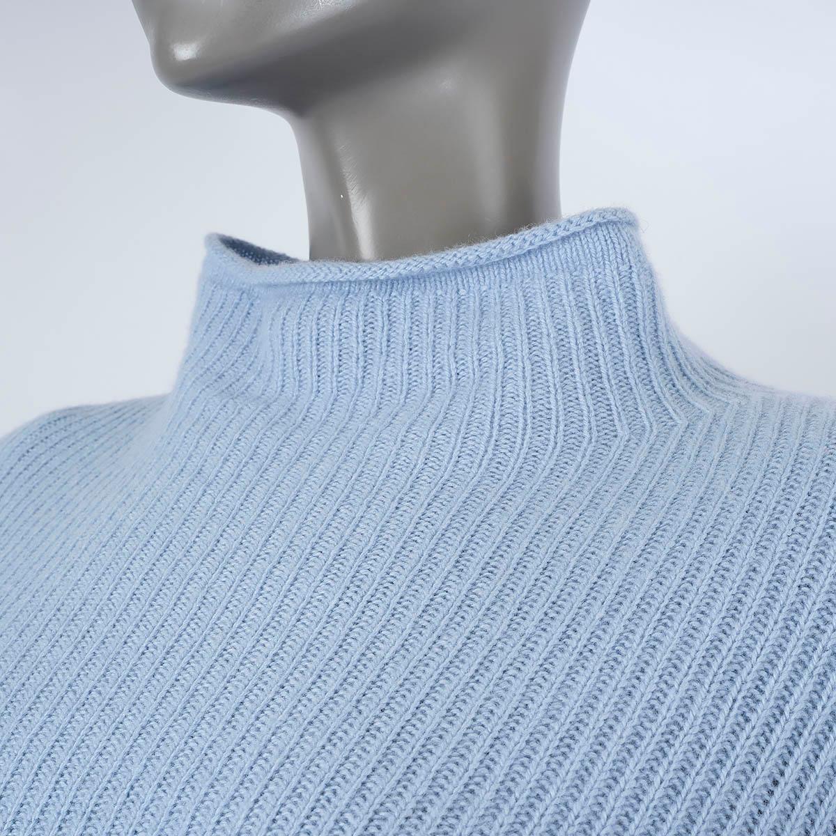 THE ROW light blue cashmere wool RIB KNIT MOCK NECK Sweater S For Sale 1